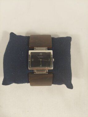 Vintage 1980's Fossil Watch Square Face Wood Link Band Small  MCM Modernist